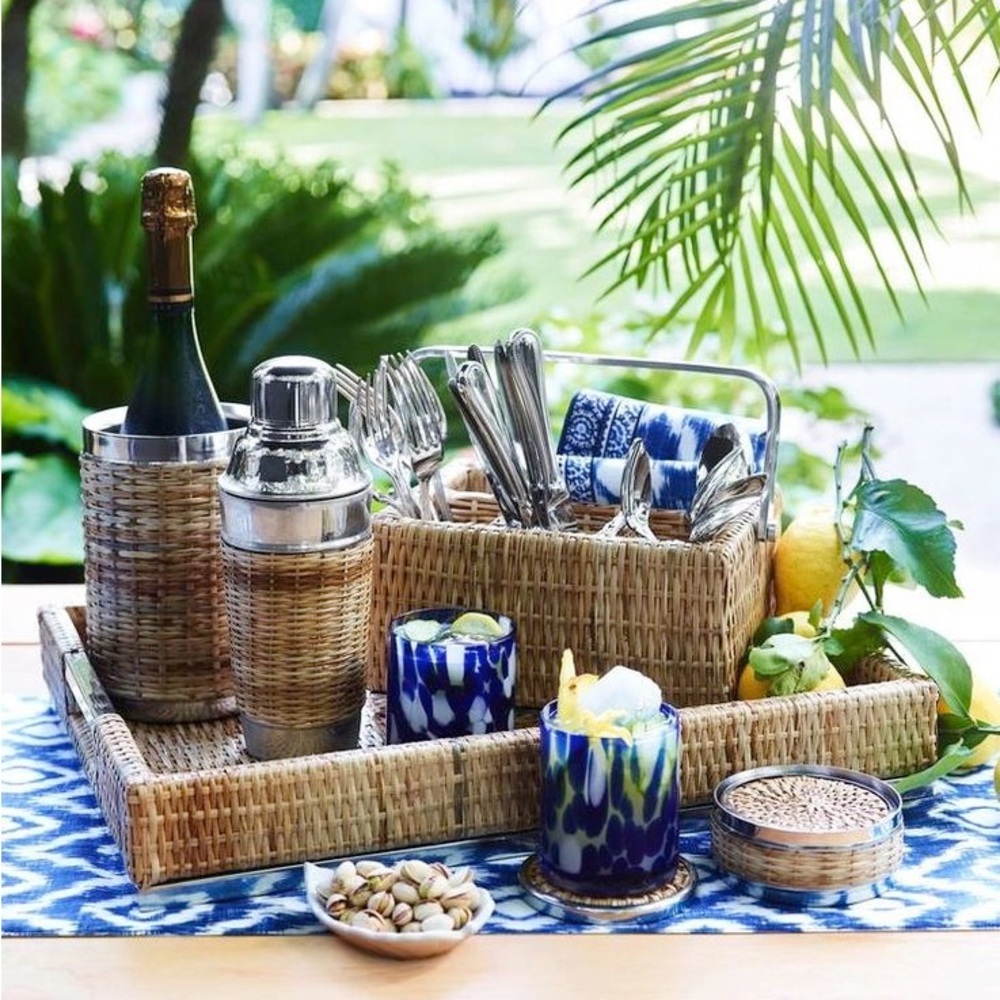 Aerin rattan bottle chiller and set of coasters